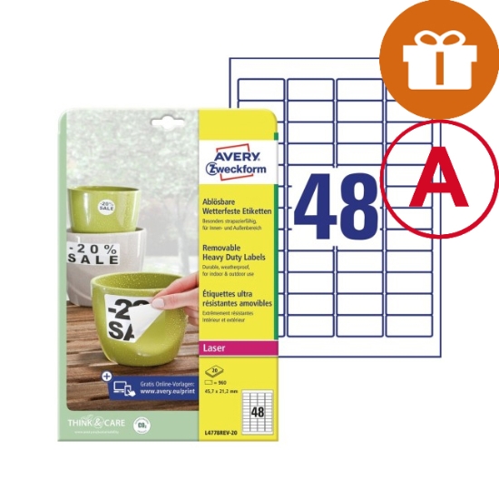 Obrázek Etikety Avery-Zweckform - Odnímatelné 45,7 x 21,2 mm - bílá  A4 / 20xA4